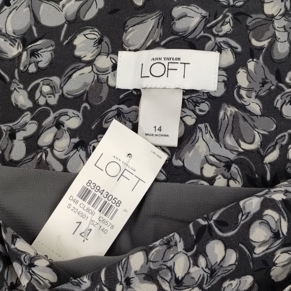 Loft Ann Taylor A-line Gray Floral Ruffle tiered Skirt Size 14 New with Tags - Picture 5 of 10